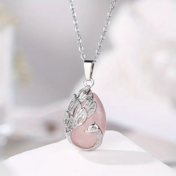 Peacock Rose Quartz Natural Stone Pendant Necklace Gemstone Pendant - Picture 2 of 2
